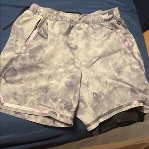 Gray and Pink Tie-Dye Athletic Shorts